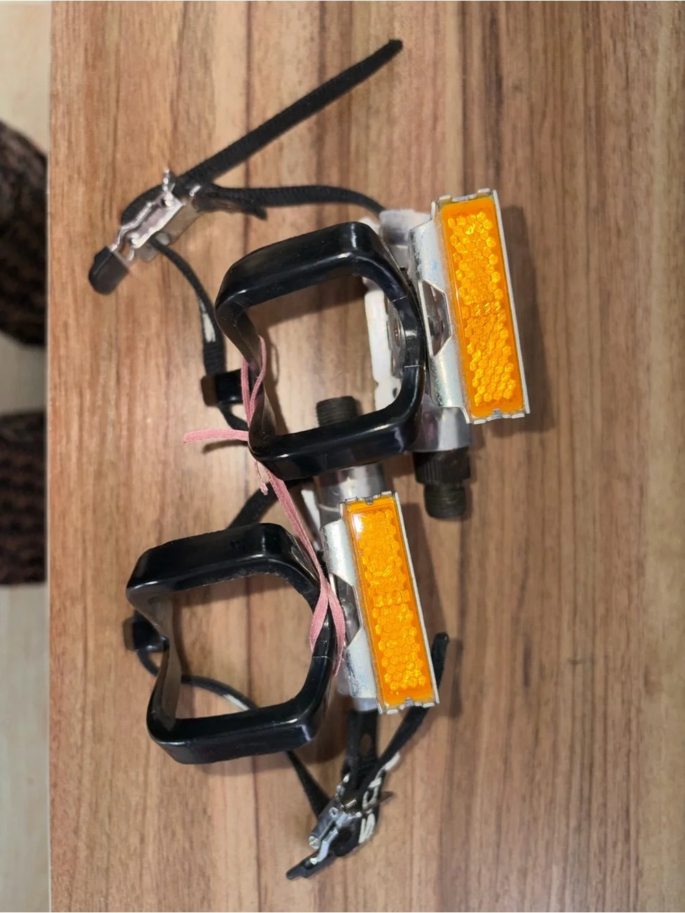 Black Pedal Toe Clips with Orange Reflectors - Unbranded